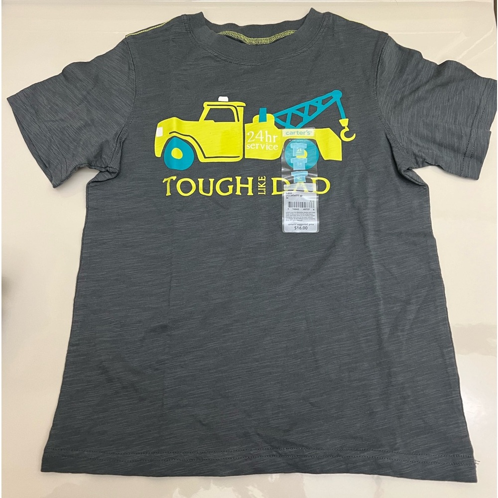 Carter’s SS T-Shirt “TOUGH LIKE DAD” Tow Truck Gray 100% Cotton 5T NWT